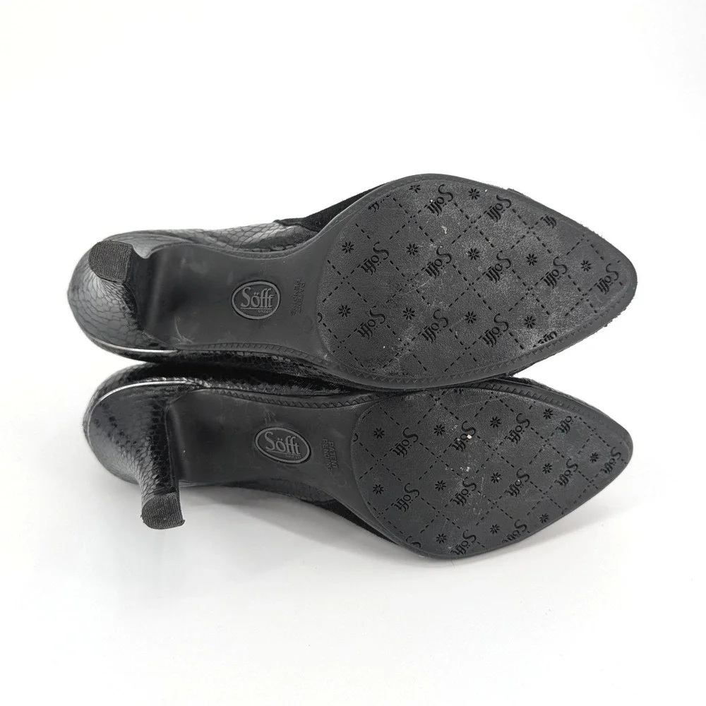 Söfft Makayla Ankle Boots Black Suede Snake Embossed Leather Heel Size 10M
